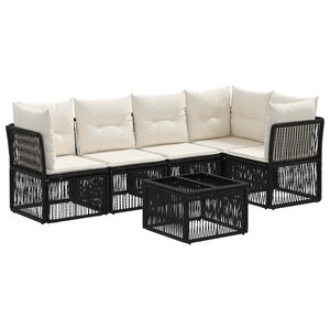 vidaXL Ensemble de canapé de jardin 6 Pièces Noir polyrotin