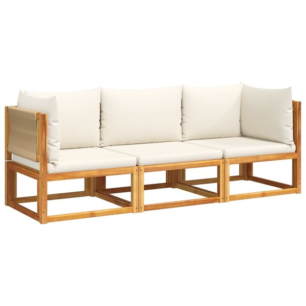 vidaXL Salon de jardin avec coussins 3 Pièces bois massif d'acacia