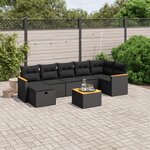 vidaXL Salon de jardin 8 Pièces avec coussins noir résine tressée