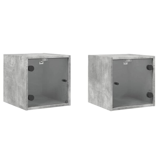 vidaXL Tables de chevet et portes vitrées 2 Pièces gris béton 35x37x35 cm