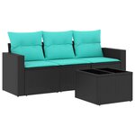 vidaXL Salon de jardin 4 Pièces avec coussins noir résine tressée