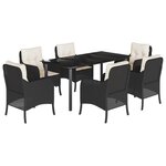 vidaXL Ensemble à manger de jardin coussins 7Pièces Noir Résine tressée
