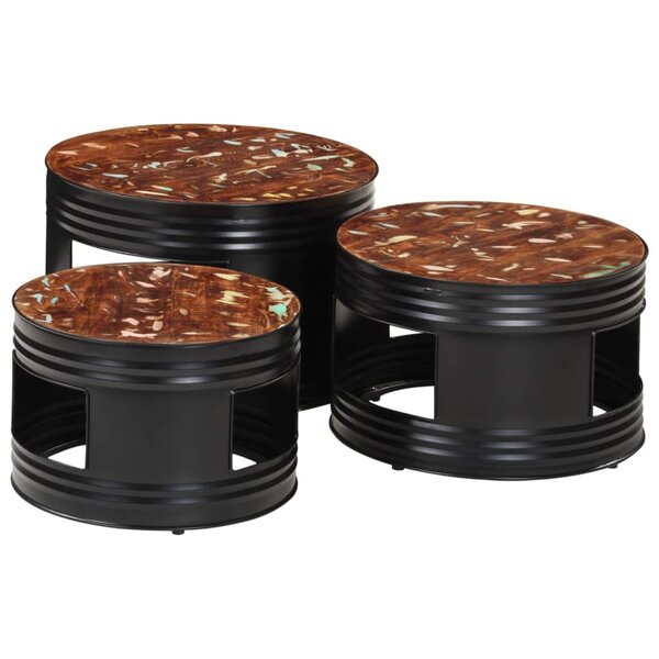 vidaXL Tables de bar forme tambour 3 Pièces bois massif de récupération