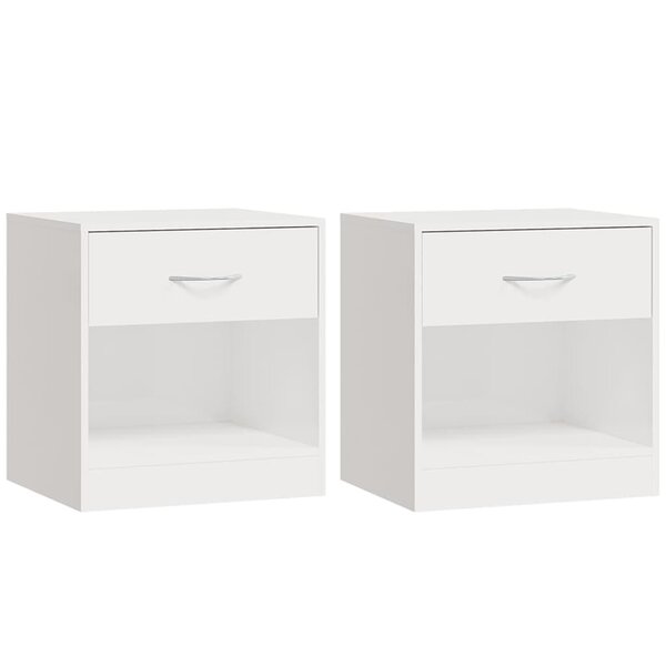 vidaXL Tables de chevet 2 Pièces avec tiroir Blanc brillant
