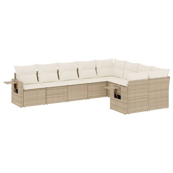 vidaXL Salon de jardin avec coussins 9 Pièces beige résine tressée
