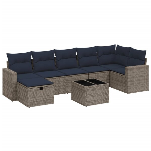 vidaXL Salon de jardin 8 Pièces avec coussins gris résine tressée
