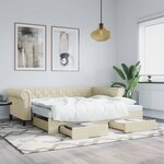 vidaXL Lit de jour avec gigogne et tiroirs sans matelas crème 90x200cm