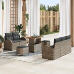 Set de sofa de jardin 8 pièces avec coussins gris poly rotin acacia