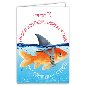 Carte pour TOI Message Humoristique avec Enveloppe Illustrée format 17 5x12cm Poisson Rouge Animal Drôle Amusant Rigolo Déguisé avec un aileron de Requin Création Fabrication française 69-6217