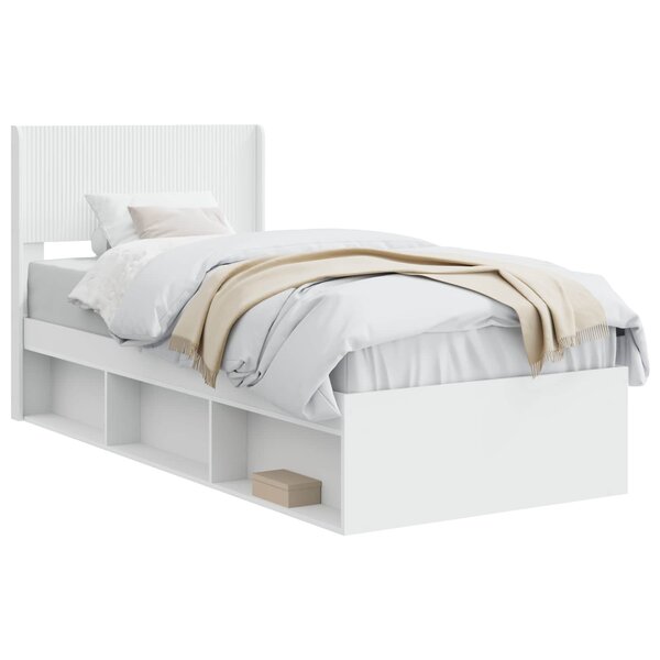 vidaXL Cadre de lit avec rangement et tête de lit Blanc 90 x 200 cm