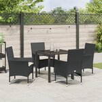 vidaXL Ensemble de salle à manger de jardin 5 pièces avec coussins en poly rotin noir
