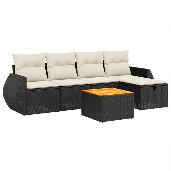 vidaXL Salon de jardin 6 Pièces avec coussins noir résine tressée