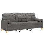vidaXL Canapé 3 places avec oreillers gris foncé 180 cm tissu