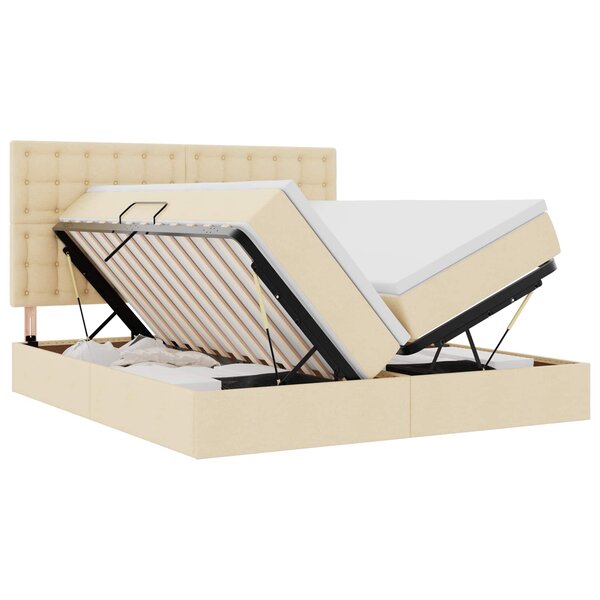 vidaXL Lit de Rangement avec tête de lit Crème 200 x 200 cm Tissu