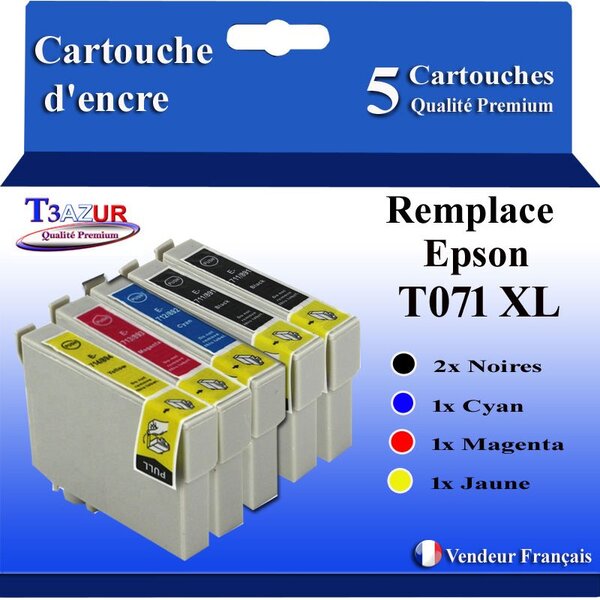 T3AZUR- 5x Cartouches Compatibles avec Epson T0711 remplace Epson Stylus 7DX4000 DX4050 DX4400 DX4450 DX5000 DX5050 DX6000 DX6050
