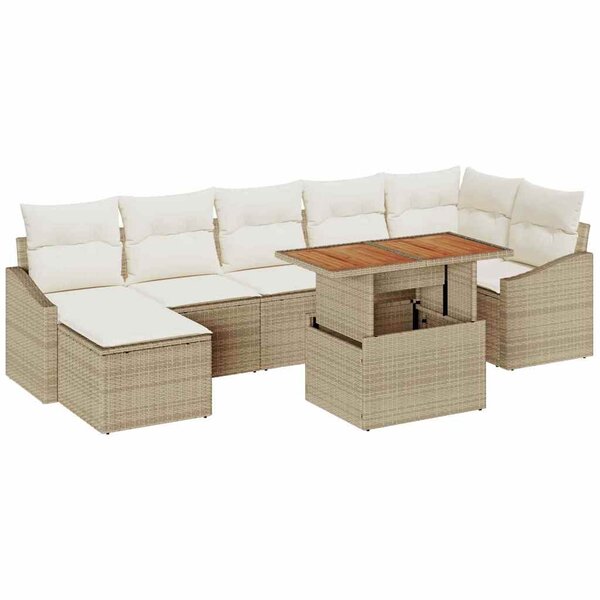 vidaXL Canapé de jardin 8 pièces avec coussins en polyrotin beige