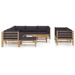 vidaXL Salon de jardin 10 Pièces avec coussins gris foncé bambou