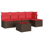 vidaXL Salon de jardin 6 Pièces avec coussins marron résine tressée