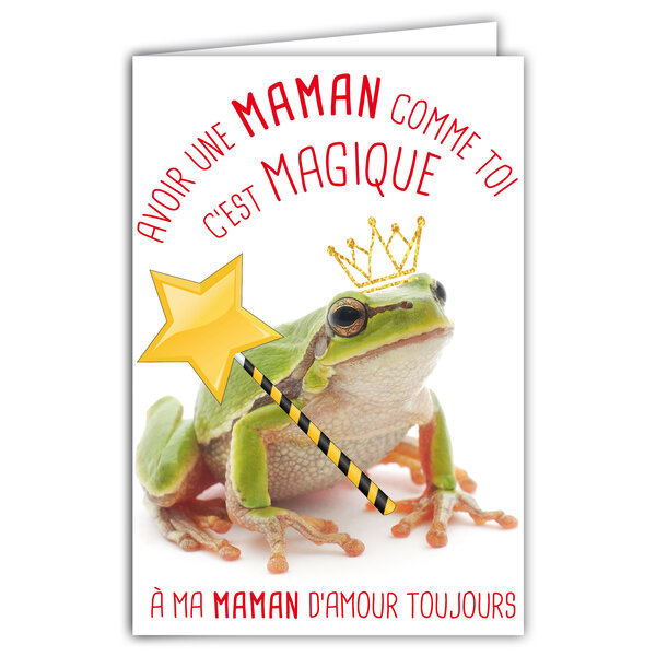 Carte pour une MAMAN d'Amour Message Humoristique avec Enveloppe Illustrée format 17 5x12cm Grenouille Verte Animal Drôle Amusant Rigolo avec Baguette Magique Création Fabrication française 69-6216