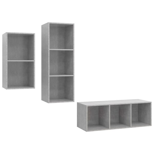 vidaXL Ensemble de meuble TV 3 Pièces Gris béton Aggloméré