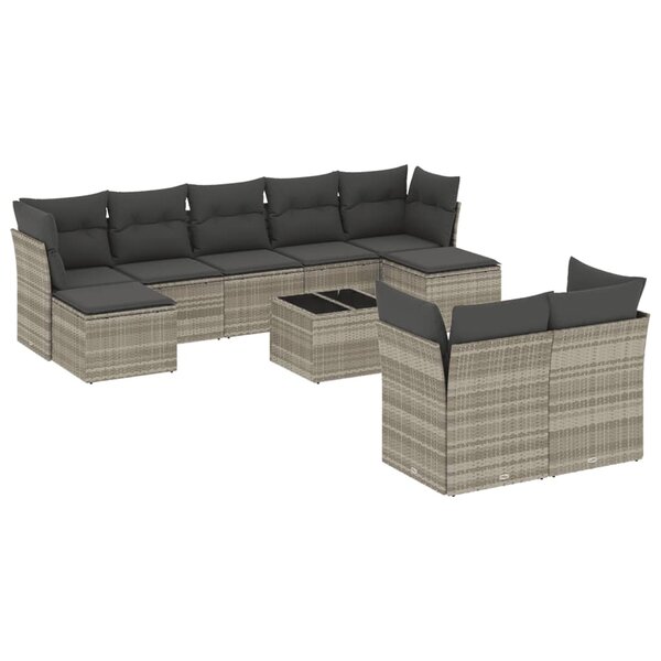 vidaXL Salon de jardin avec coussins 10 Pièces gris clair résine tressée