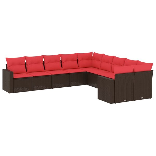 vidaXL Salon de jardin 10 Pièces avec coussins marron résine tressée