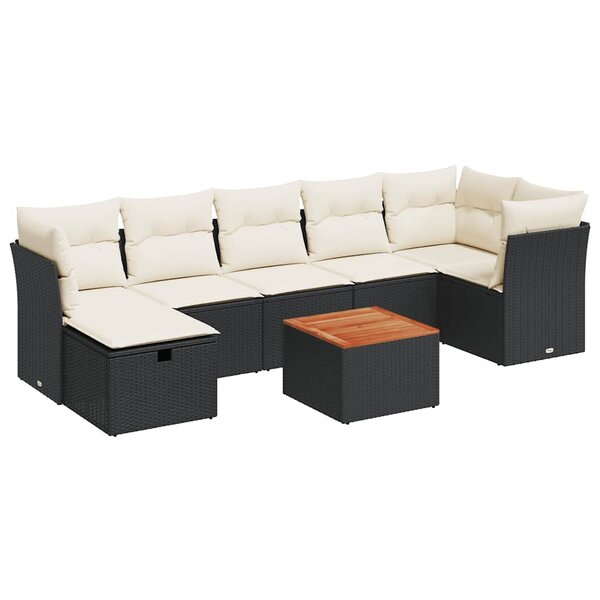 vidaXL Salon de jardin 8 Pièces avec coussins noir résine tressée