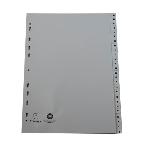 Intercalaires Imprimés Alphabétiques Pp Recyclé - Az 26 Positions - A4 - Gris - X 20 - Exacompta