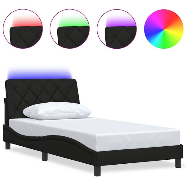 vidaXL Cadre de lit avec LED sans matelas noir 100x200 cm tissu