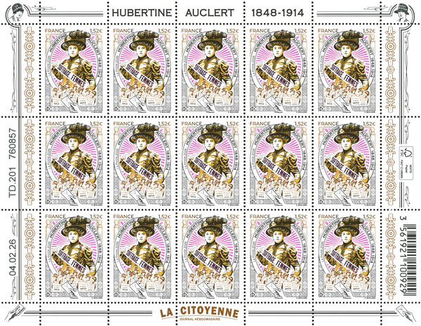 Feuille de 15 timbres - Hubertine Auclert (1848-1914) - Lettre Verte