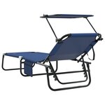 vidaXL Chaise longue pliante avec auvent bleu en tissu Oxford 600D