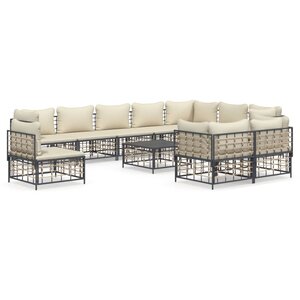 vidaXL Salon de jardin 11 Pièces avec coussins anthracite résine tressée