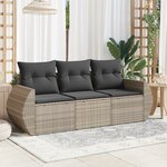 vidaXL Salon de jardin avec coussins 3 Pièces gris clair résine tressée
