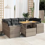 vidaXL Salon de jardin avec coussins 7 Pièces gris résine tressée