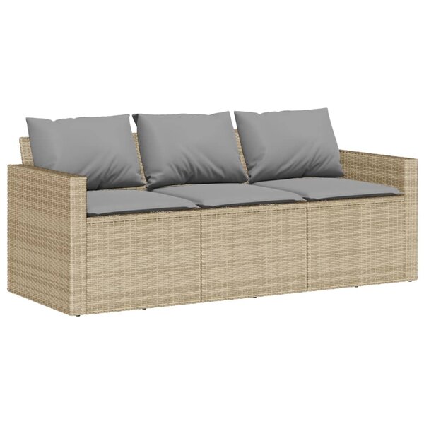 vidaXL Canapé de jardin avec coussins 3 places beige résine tressée