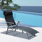 Outsunny transat chaise longue bain de soleil pliable dossier inclinable multi-positions têtière fournie 137L x 64l x 101H cm métal époxy textilène noir