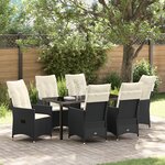 vidaXL Ensemble de salle à manger de jardin de 7 pièces avec coussins en poly rattan noir