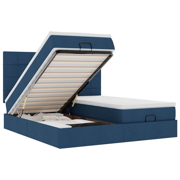 VidaXL Cadre de lit ottoman avec matelas bleu 160x200 cm tissu