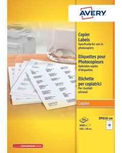 Dp010-200 - 2000 étiquettes adhésives blanches multi usages. 105x58mm. Impression copieur avery