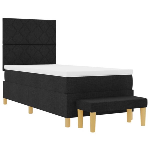 vidaXL Lit à sommier avec matelas et banc noir 90x190 cm en tissu