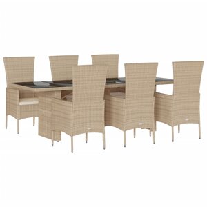 vidaXL Ensemble à manger de jardin et coussins 7 Pièces beige poly rotin
