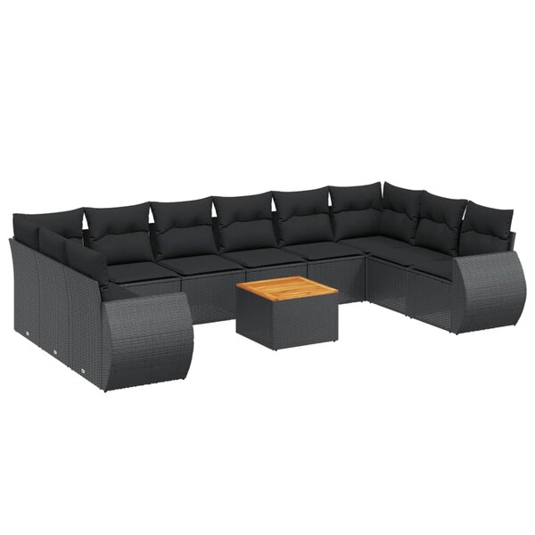 vidaXL Salon de jardin 11 Pièces avec coussins noir résine tressée