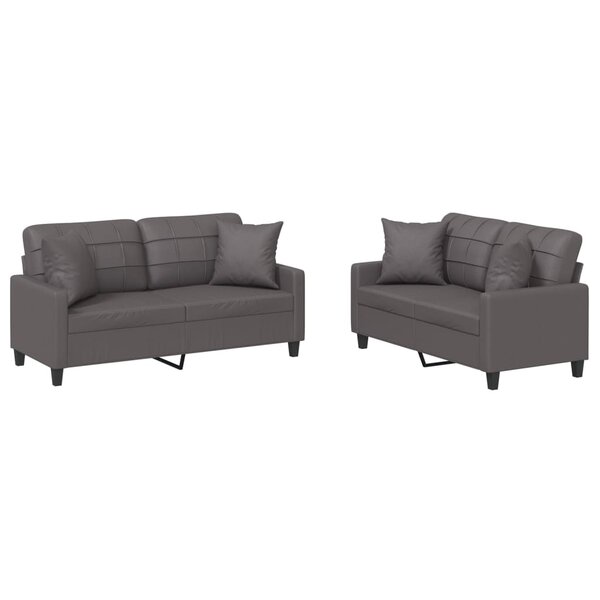 vidaXL Ensemble de canapés 2 Pièces avec coussins gris similicuir