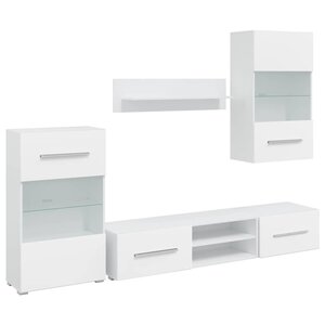 vidaXL Meubles TV 5 Pièces avec lumière LED blanc mat bois d'ingénierie