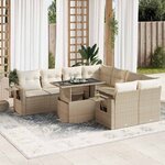 vidaXL Salon de jardin avec coussins 9 Pièces beige résine tressée