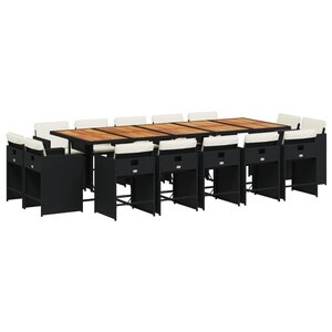 vidaXL Ensemble à manger de jardin 15 Pièces coussins noir résine tressée