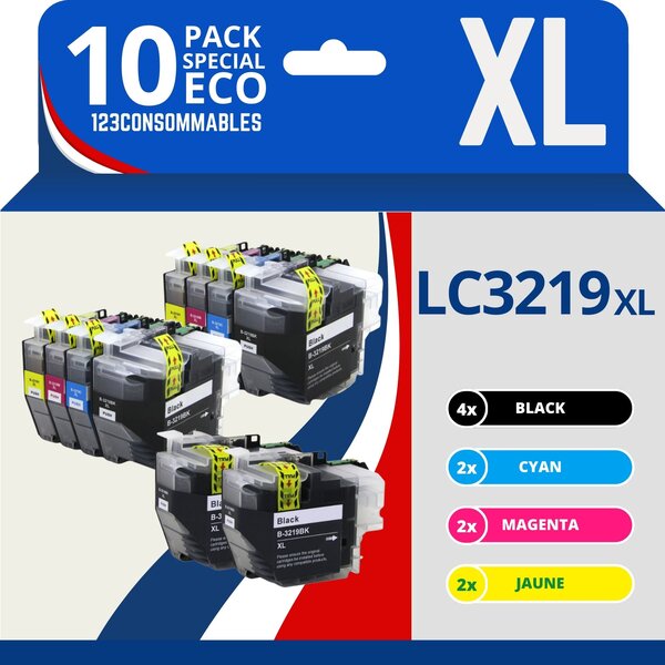 123CONSOMMABLES - LC3219XL Cartouches encre compatible avec Brother LC3219XL LC3219 LC3217 pour Brother MFC-J5330DW  J5730DW  J6930DW  J5930DW  J6530DW  J6935DW (4 Noir / 2 Cyan / 2 Magenta / 2 Jaune)