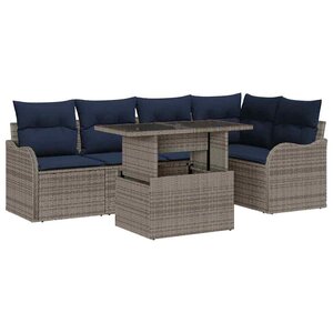 vidaXL Ensemble de salle à manger avec coussin 6 Pièces Gris Poly rotin