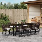 vidaXL Ensemble de salle à manger de jardin de 9 pièces Marron Poly Rattan