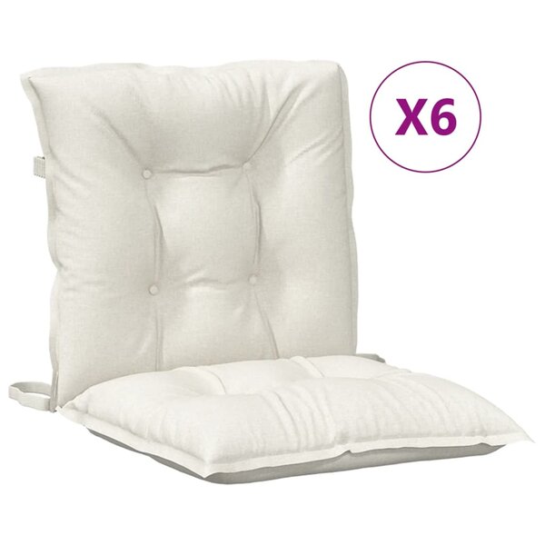 vidaXL Coussins de chaise à dossier bas lot de 6 crème mélangé tissu